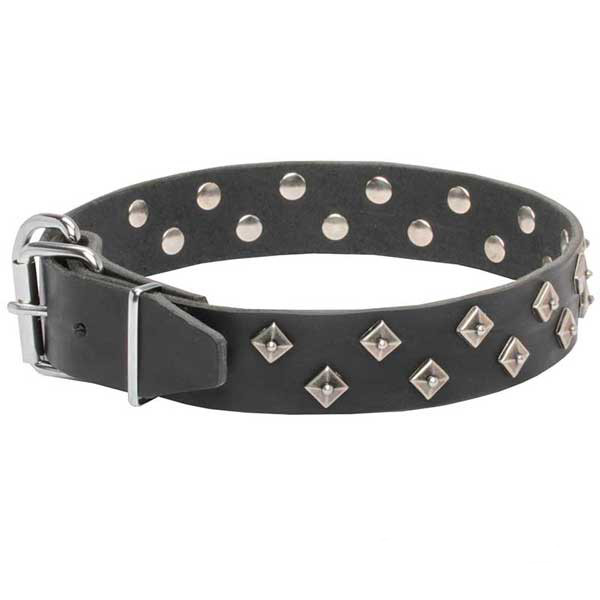 Wide genuine leather dog collar