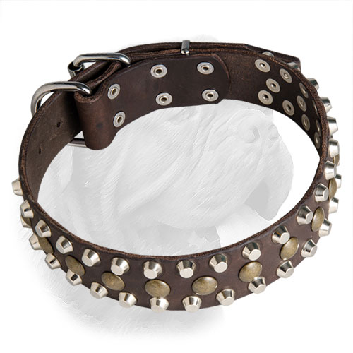 Elegant wide leather Dogue de Bordeaux collar