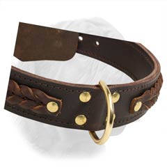1 1/2 Inch Wide French Mastiff Collar Made of Two Ply Leather with Braiding