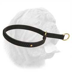 Strong Leather Choke Collar for Dogue de Bordeaux with  Hand Braiding