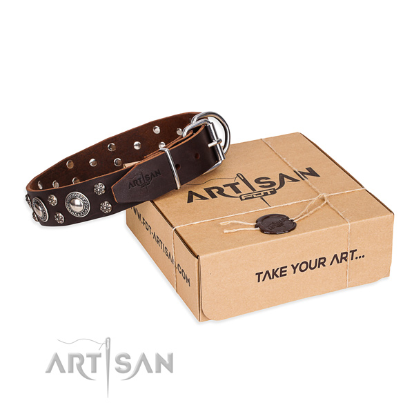 Casual style leather dog collar with cute adornments