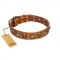 "Golden Epoch" FDT Artisan Tan Leather Dogue de Bordeaux Collar with Old Bronze-plated Medallions and Conchos