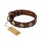 "Golden Square" FDT Artisan Brown Leather Dogue de Bordeaux Collar with Large Squares
