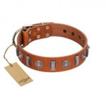 "Luxurious Necklace" FDT Artisan Tan Leather Dogue de Bordeaux Collar with Silver-Like Adornments
