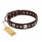 "Perfect Impression" FDT Artisan Brown Leather Dogue de Bordeaux Collar with Silver-Like Studs - 1 1/2 inch (40 mm) Wide