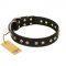 "Rhomb Style" FDT Artisan Decorated Leather Dogue de Bordeaux Collar with Old Bronze-Plated Studs 1 1/2 inch (40 mm) Wide