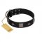 "Black Cavalier" Handmade FDT Artisan Black Leather Dogue de Bordeaux Collar with Silver-Like Stars and Large Plates