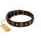 "Snazzy Paws" FDT Artisan Brown Leather Dogue de Bordeaux Collar Adorned with Conchos and Medallions