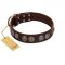 "Treasure Hunter" FDT Artisan Brown Leather Dogue de Bordeaux Collar with Old-Bronze-like and Silvery Medallions