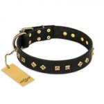 "Rhomb Style" FDT Artisan Decorated Leather Dogue de Bordeaux Collar with Old Bronze-Plated Studs 1 1/2 inch (40 mm) Wide