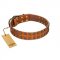 "Terra-cotta" FDT Artisan Tan Leather Dogue de Bordeaux Collar with Two Rows of Studs
