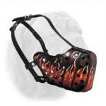 Power Flames Leather Muzzle for Dogue de Bordeaux