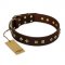 "Fashion Studs" FDT Artisan Decorated Leather Dogue de Bordeaux Collar with Old Bronze-Plated Steel Hardware