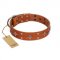 "Tawny Beauty" FDT Artisan Tan Leather Dogue de Bordeaux Collar Adorned with Stars and Tiny Squares