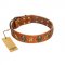 "Rockin' Doggie" FDT Artisan Tan Leather Dogue de Bordeaux Collar Adorned with Stars and Skulls