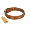"Call of Feat" FDT Artisan Tan Leather Dogue de Bordeaux Collar with Old Bronze-like Studs and Oval Brooches