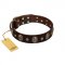 "Breaking the Horizon" FDT Artisan Brown Leather Dogue de Bordeaux Collar with Engraved Studs and Medallions