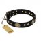 "High Fashion" FDT Artisan Studded with Plates Black Leather Dogue de Bordeaux Collar