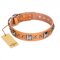 "Glamour Finery" FDT Artisan Female Dogue de Bordeaux collar of natural leather with stylish old-looking circles