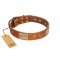 "Ancient Treasures" FDT Artisan Tan Leather Dogue de Bordeaux Collar with Antiqued Plates and Studs