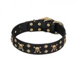 'Jolly Rojer' FDT Artisan Dogue de Bordeaux Leather Dog Collar with Pirate Skulls and Studs - 1 1/2 inch (40 mm) wide
