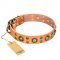 'Sophisticated Glamor' FDT Artisan Tan Leather Dogue de Bordeaux Collar with Lovely Old-Bronze Plated Decorations