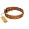 "Prez of the Pack" FDT Artisan Tan Leather Dogue de Bordeaux Collar with Skulls and Brooches