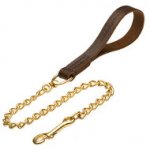 Quality dog leash with leather handle and Herm Sprenger chain and snap hook