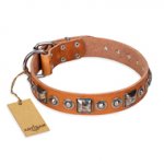"Era of Future" FDT Artisan Handcrafted Tan Leather Dogue de Bordeaux Collar with Decorations