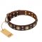 'Flower Melody' FDT Artisan Dogue de Bordeaux Brown Leather Dog Collar with Mixed Studs