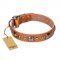 "Era of Future" FDT Artisan Handcrafted Tan Leather Dogue de Bordeaux Collar with Decorations