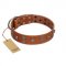 "Road Rider" FDT Artisan Tan Leather Dogue de Bordeaux Collar with Old Silver-like Skulls and Medallions