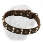 1 1/5 Inches Wide Dogue de Bordeaux Spiked-Studded Leather Collar with Buckle