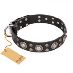 FDT Artisan 'Vintage Necklace' Studded Black Leather Dogue de Bordaux Collar - 1 1/2 inch (40mm) wide