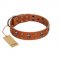 "Rebellious Nature" FDT Artisan Tan Leather Dogue de Bordeaux Collar Embellished with Crossbones and Square Studs