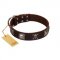 "Nut-Brown Finery" Embellished FDT Artisan Brown Leather Dogue de Bordeaux Collar with Chrome Plated Crossbones and Plates