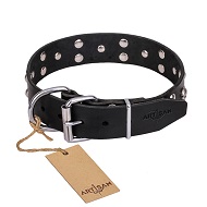 FDT Artisan 'Mystic Skulls' Decorated Leather Dogue de Bordeaux Collar with Skulls and Studs - 1 1/2 inch (40 mm) wide