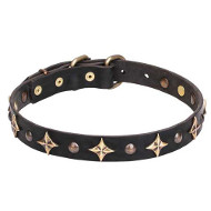 'Milky Way' Leather Dogue de Bordeaux Collar with Bronze-Plated Studs and Stars