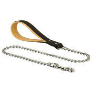 Quality dog leash with leather handle and Herm Sprenger chain and snap hook for Dogue de Bordeaux