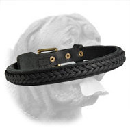 Narrow Braided Two Ply Leather Collar with Fur Protecting Plate