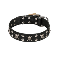 FDT Artisan 'Rock 'n' Roll Style' Fancy Leather Dogue de Bordeaux Collar with Skulls, Bones and Studs 1 1/2 inch (40 mm) wide