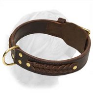 Wide 2 Ply Fur Saving Leather Collar with Braids for Dogue de Bordeaux