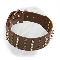 Extra Wide Spiked Studded Leather Collar for Dogue de Bordeaux