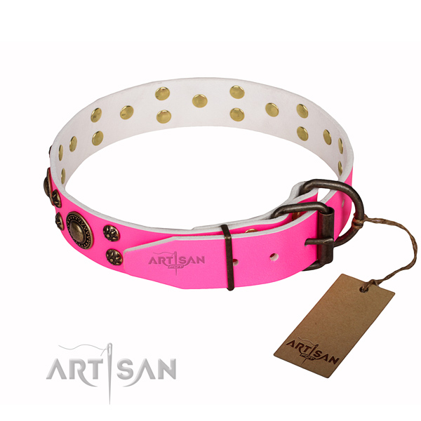 Amazing natural genuine leather dog collar for stylish walking