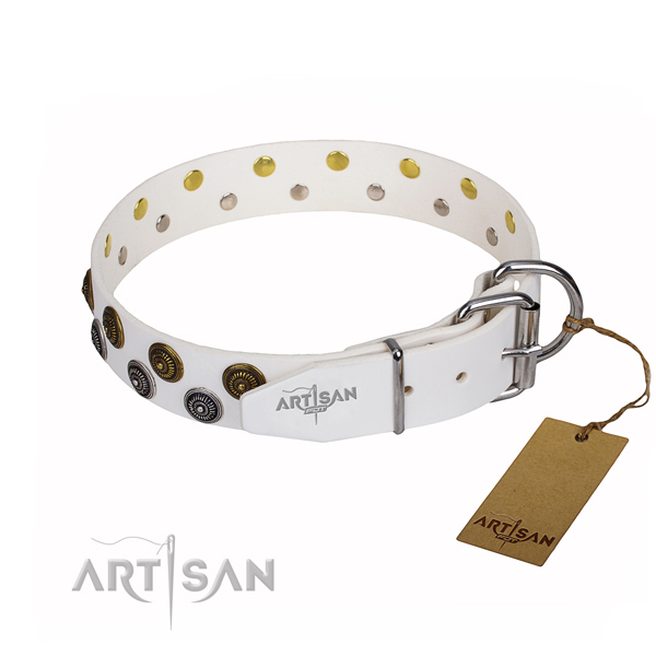 Daily use full grain genuine leather collar with decorations for your pet