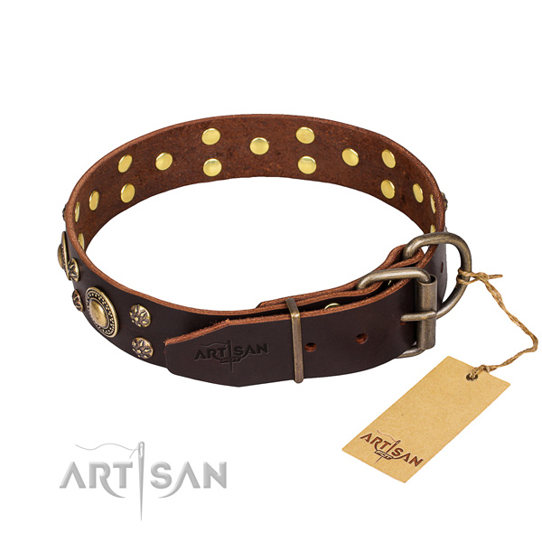 Handy use full grain leather collar with adornments for your canine