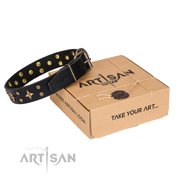 Adorned leather dog collar for comfy wearing