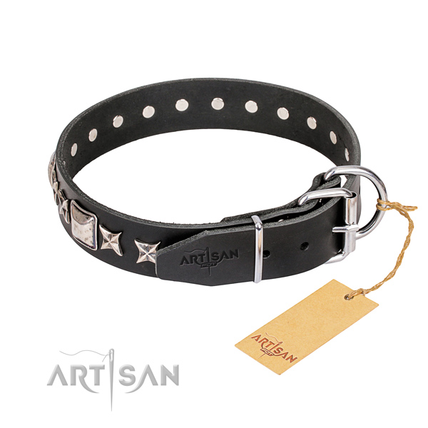 Daily use leather collar with decorations for your canine