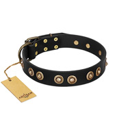 "Golden Artifact" FDT Artisan Black Leather Dogue de Bordeaux Collar with Old-bronze Covered Medallions  "Golden Artifact" FDT Artisan Black Leather Dogue de Bordeaux Collar with Old-bronze Covered Medallions