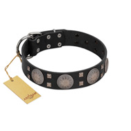 "Sun in Shining" Modern FDT Artisan Black Leather Dogue de Bordeaux Collar with Studs and Stars